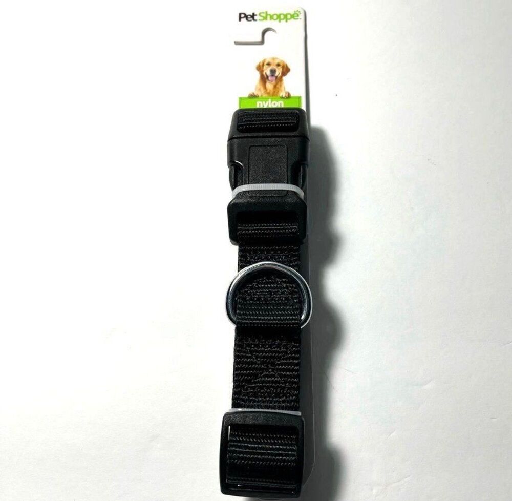 Pet Shoppe Nylon Adjustable Dog Collar Black Durable Plastic Buckle NWT